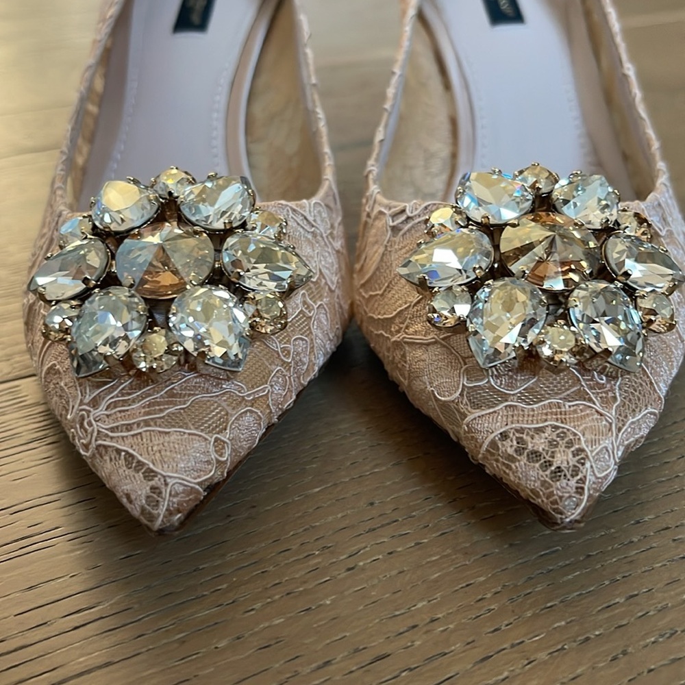 Dolce & Gabbana Bellucci  Beige Lace Heels with Crystal Embellishments - Picture 8 of 17